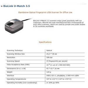 NEW BioLink‎ U-Match 3.5 Standalone Optical Fingerprint Scanner USB Biometrics